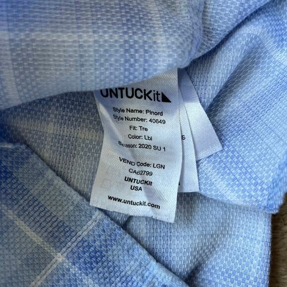 UNTUCKit Textured Long Sleeve Plaid Button Up Pinard Shirt Men’s Size Large - Picture 5 of 7